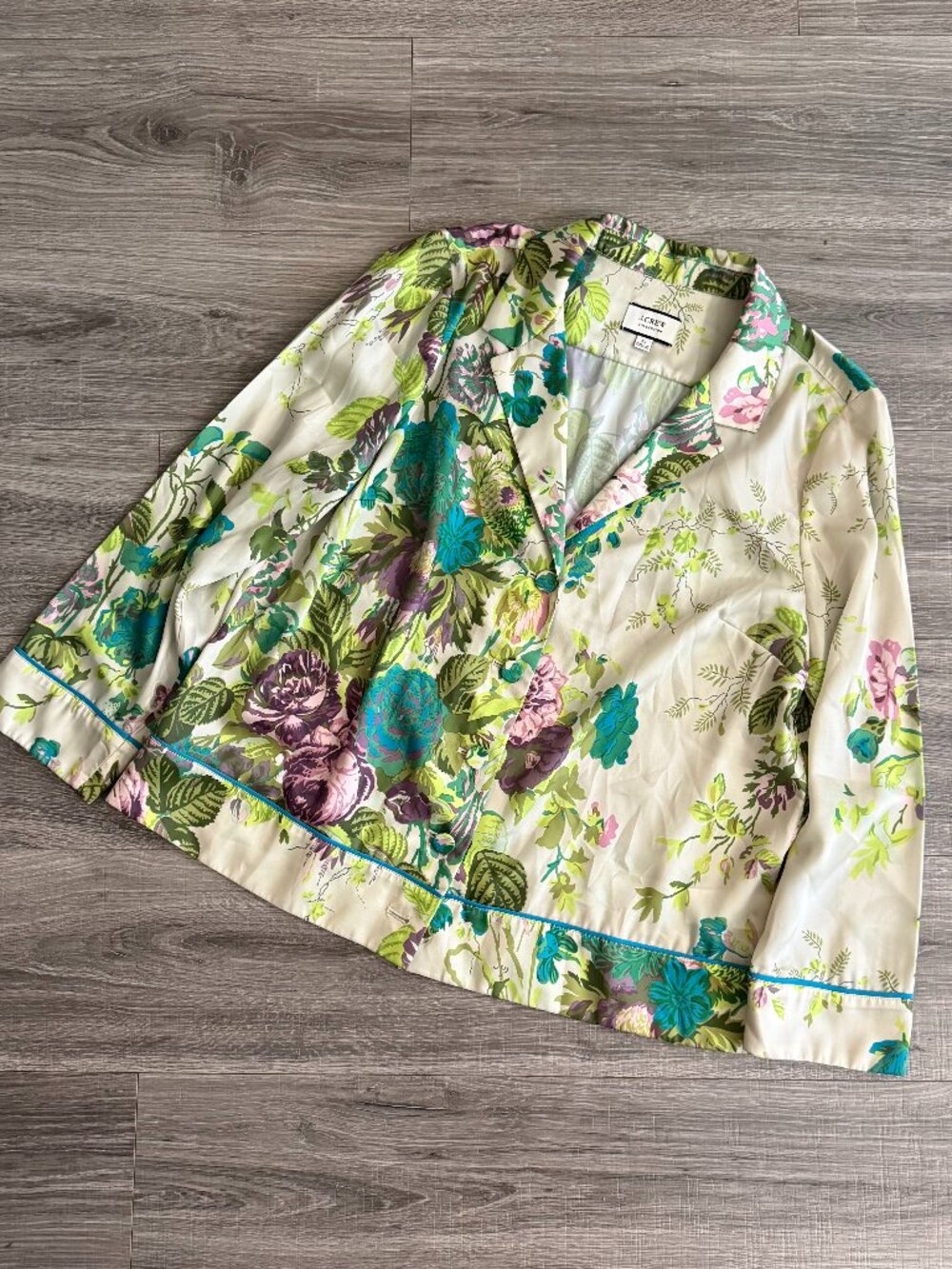J. Crew Floral Cream, Teal & Purple Button Front Blouse